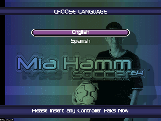 Mia Hamm Soccer 64 title screen for Nintendo 64
